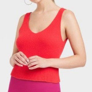 Women's V-Neck Fuzzy Sweater Tank - A New Day™ Red XS